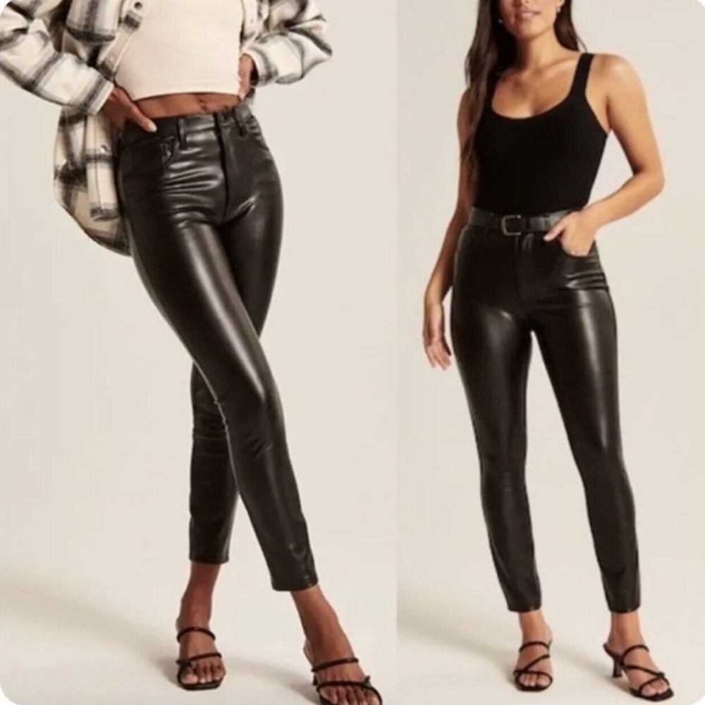 NWT Abercrombie & Fitch Black Faux Vegan Leather The Skinny High Rise Pants 00